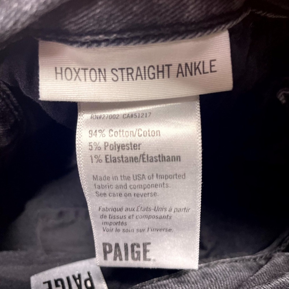 Paige Hoxton Straight Ankle Jeans Women 28 Black Denim Cotton Stretch Frayed Hem - Picture 6 of 12
